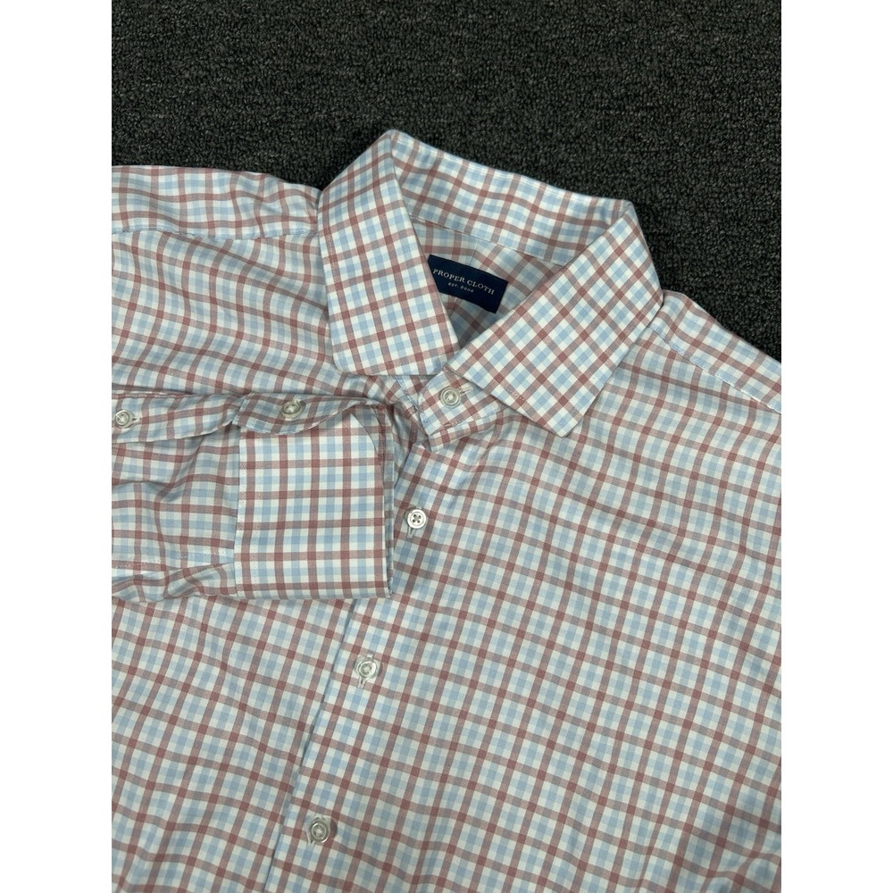 Proper Cloth Dress Shirt Men's 2XL Red Blue Check Plaid Preppy Button Up L/S